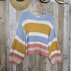 Loveriche Pullover Colorblock Long Balloon Sleeve Boxy Knit Sweater Size Small